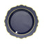 10-Pack Plastic 8" Round Dessert Plates in Navy Blue with Gold Scalloped Rim - Disposable Appetizer/Salad Plates