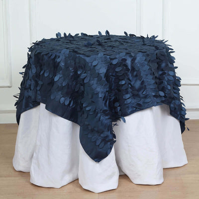 Taffeta 54"x54" Table Overlay Square Tablecloth Navy Blue 3D Leaf Petal Table Cover