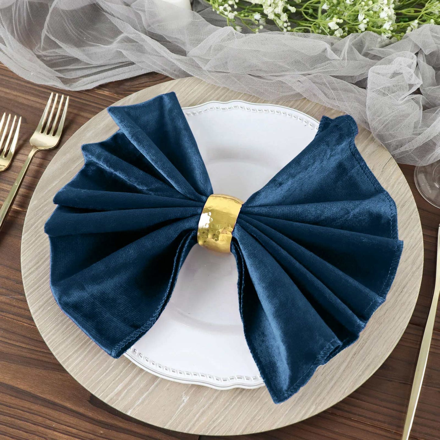 5 Pack Premium Velvet 20"x20" Napkins Navy Blue - Soft Sheen Finish Cloth Napkins