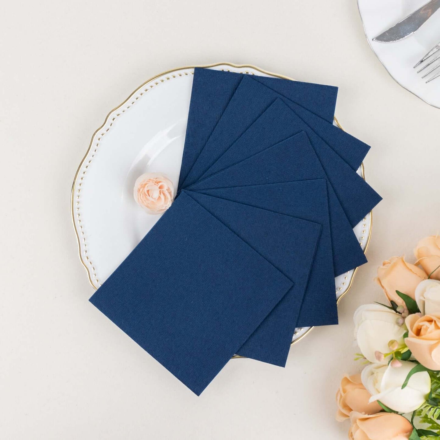 20 Pack Linen-Like Paper 5"x5" Napkins Navy Blue - Highly Absorbent Airlaid Napkins