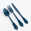 72 Pcs Plastic Silverware Set in Baroque Style Navy Blue - Heavy Duty Disposable Knife, Fork, and Spoon Set