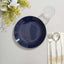 10-Pack Plastic 8" Round Dessert Plates in Navy Blue with Gold Rim - Glossy Disposable Appetizer Salad Plates