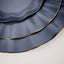 10-Pack Plastic Round 6" Dessert Plates in Navy Blue Ruffled Rim with Gold Edging - Sturdy Disposable Salad Appetizer Dinnerware