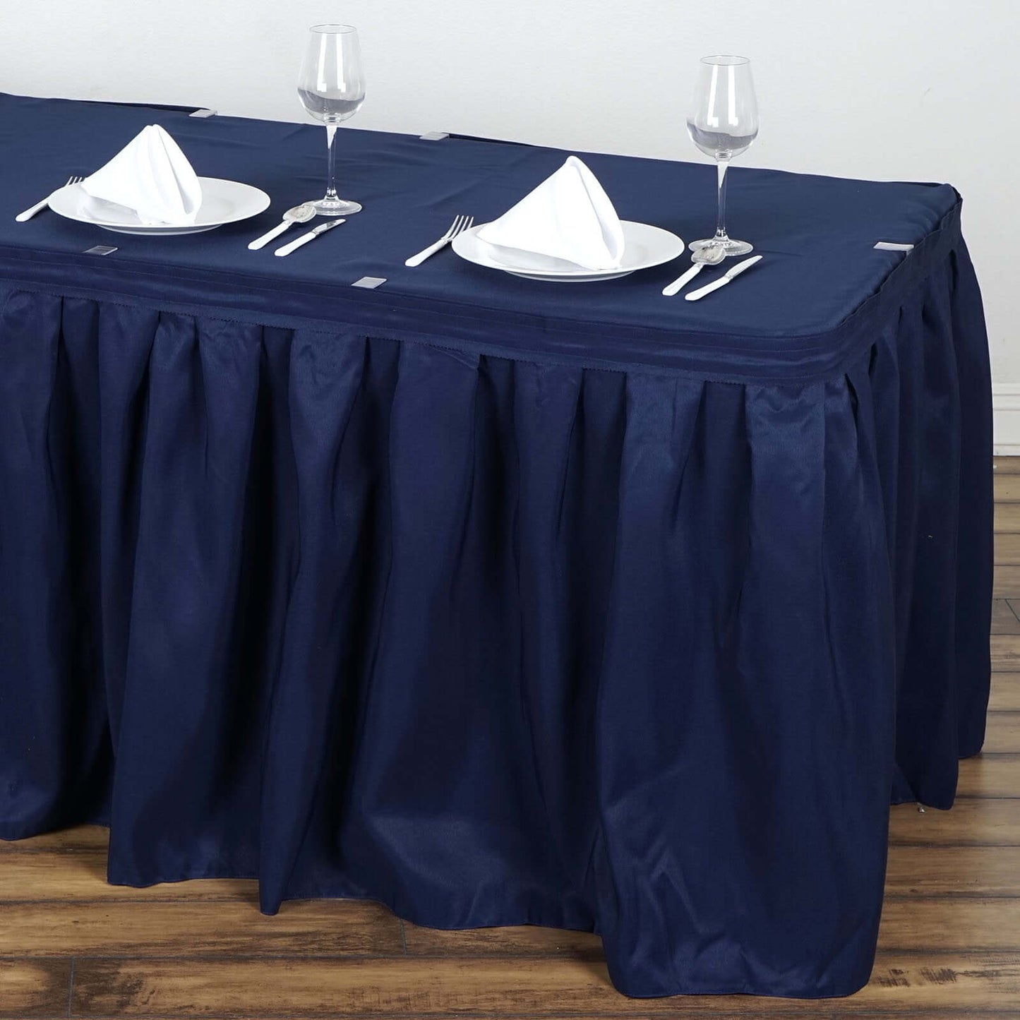 Polyester 21ft Table Skirt Navy Blue - Classic Pleated Design