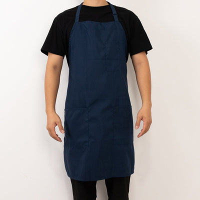 Navy Blue Premium Polyester Cooking Chef Apron with Adjustable Neck and Long Ties Waterdrop Resistant 2 Pockets Unisex
