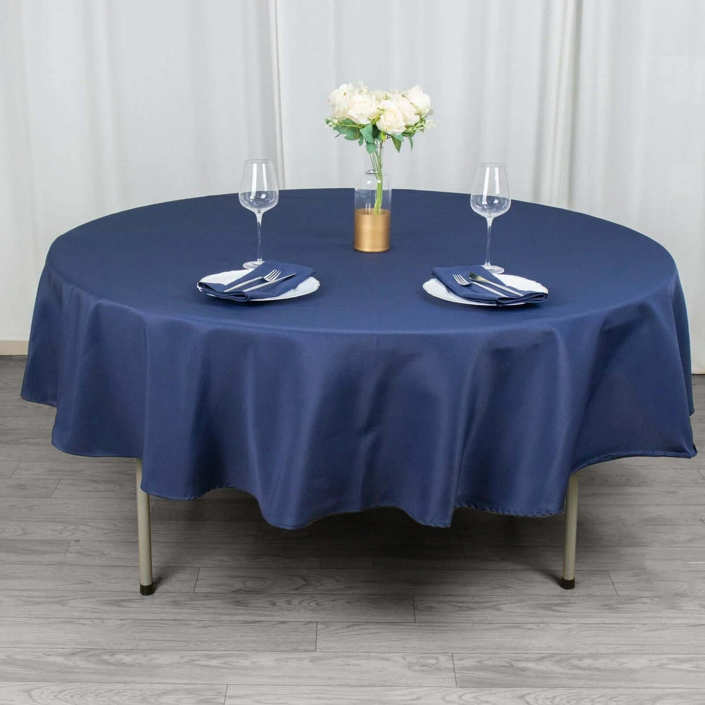 Premium Polyester 90" Round Tablecloth Navy Blue - Stain and Wrinkle-Resistant Design with 220GSM Thickness Table Cover