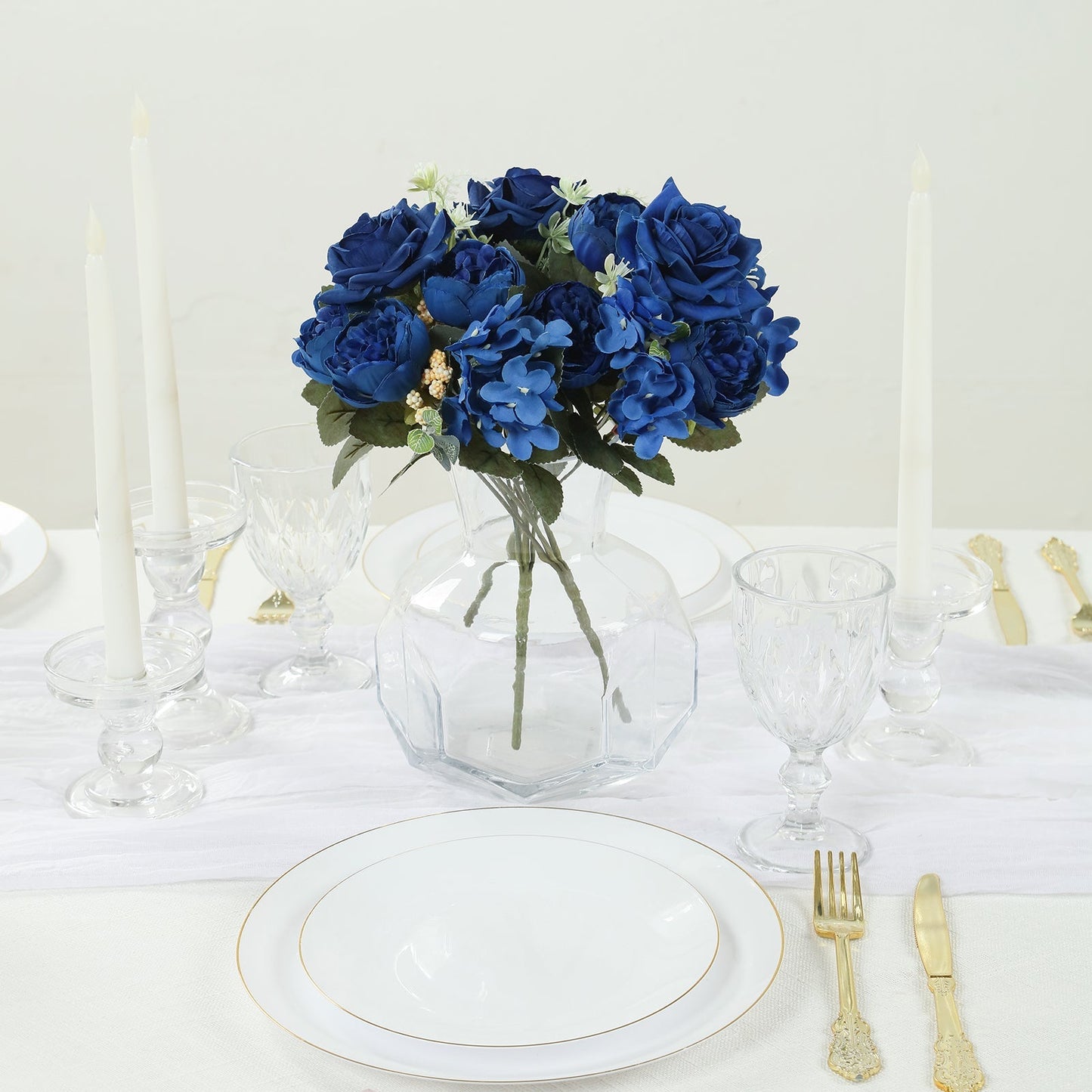 2 Pack Artificial Rose & Peony Floral Arrangements â€“ 12" Navy Blue Silk Bouquets for Weddings & Home DÃ©cor