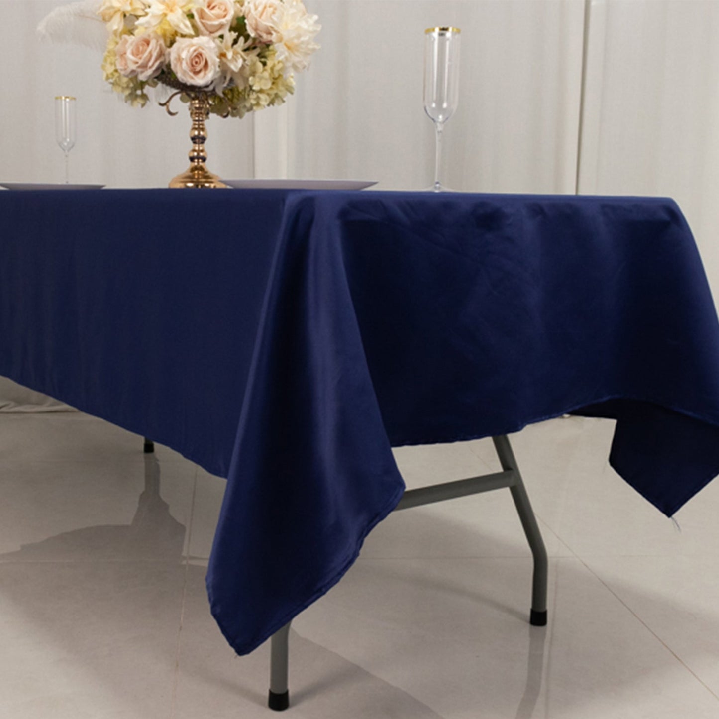 Lamour Satin 60"x102" Rectangle Tablecloth Navy Blue - Durable & Silky Soft Feel Table Cover