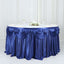 Satin 14ft Table Skirt Navy Blue - Pleated Double Drape Table Cover