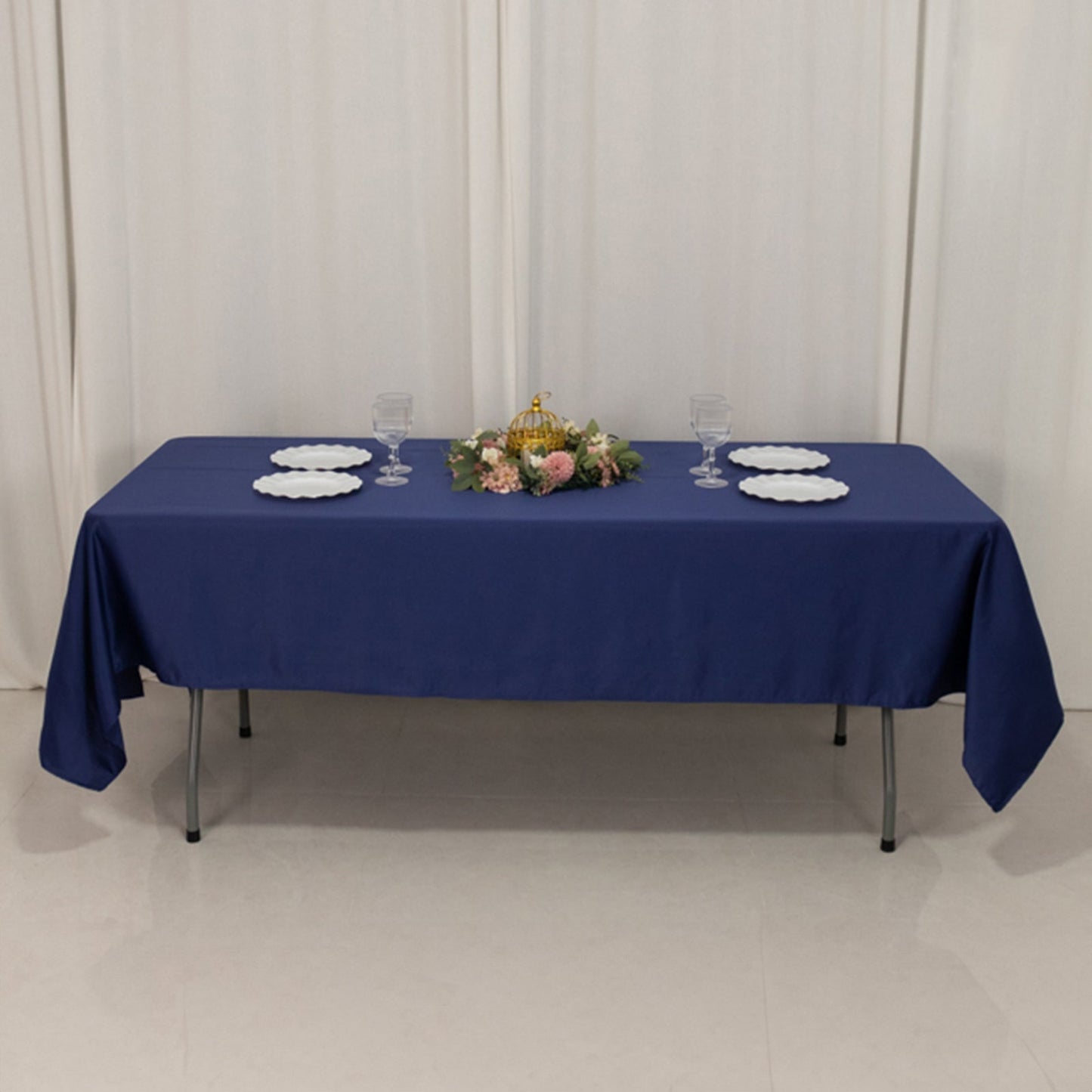 Lamour Satin 60"x102" Rectangle Tablecloth Navy Blue - Durable & Silky Soft Feel Table Cover