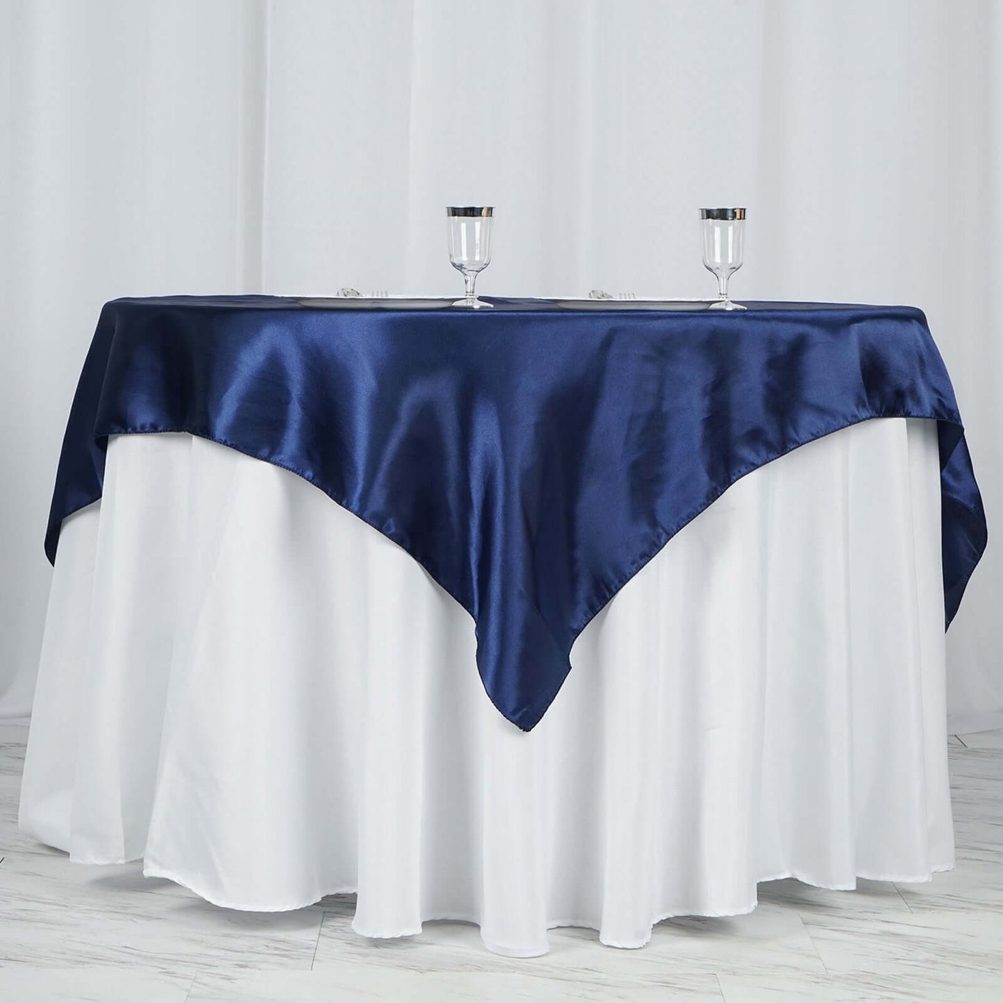 Satin 60"x60" Table Overlay Square Tablecloth Navy Blue - Smooth Silky Touch Table Cover