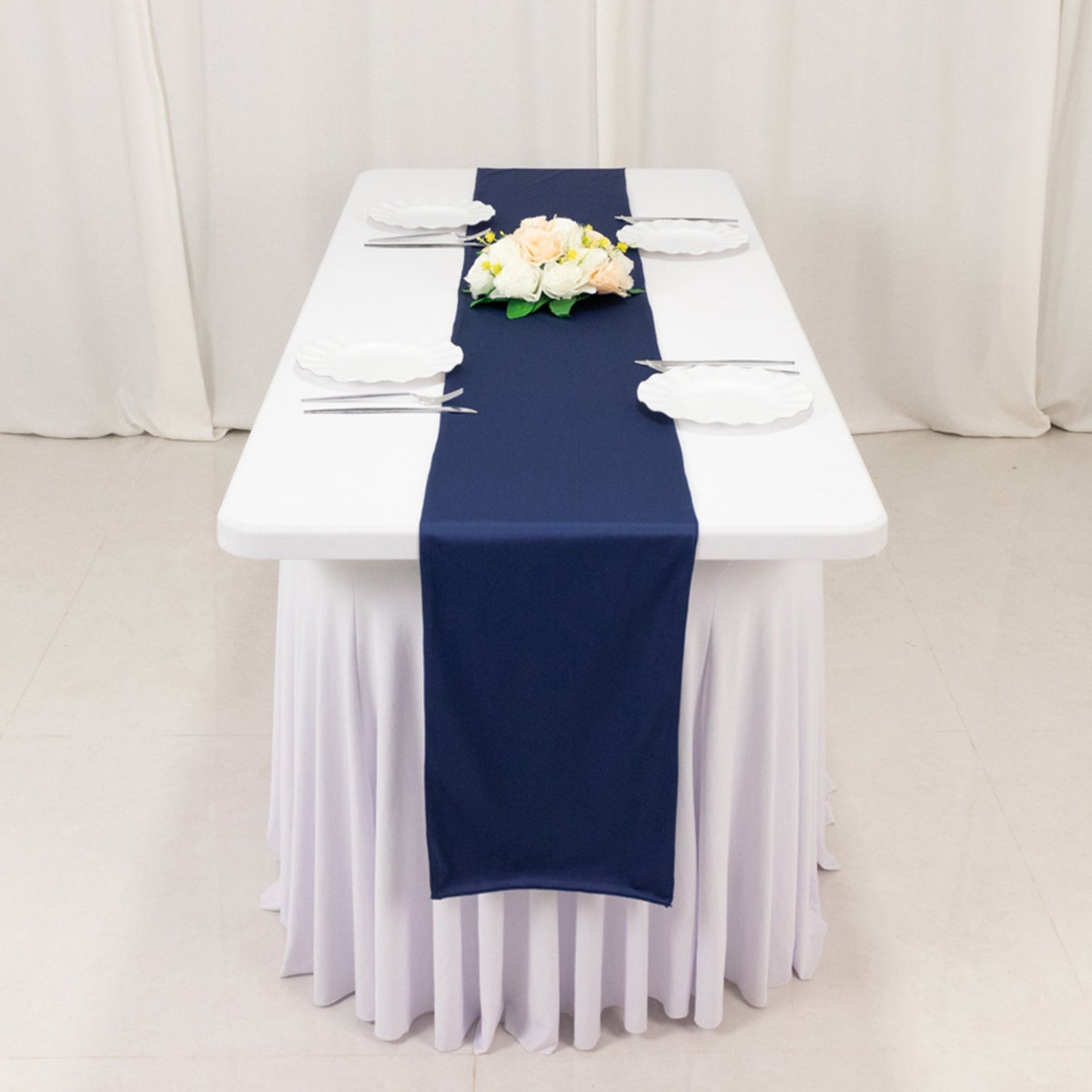 Scuba Polyester 12"x108" Table Runner Navy Blue - Wrinkle-Free Table Linen