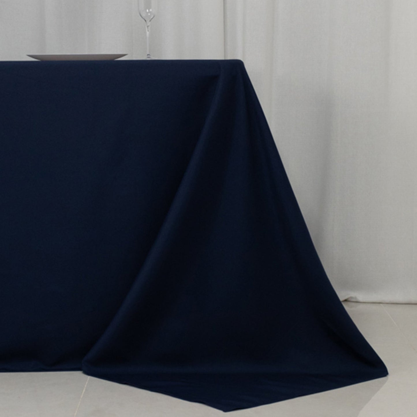 Fire Retardant Premium Polyester 90"x132" Rectangular Tablecloth Navy Blue - High-Performance Seamless Table Cover