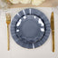 10-Pack Plastic Round 6" Dessert Plates in Navy Blue Ruffled Rim with Gold Edging - Sturdy Disposable Salad Appetizer Dinnerware