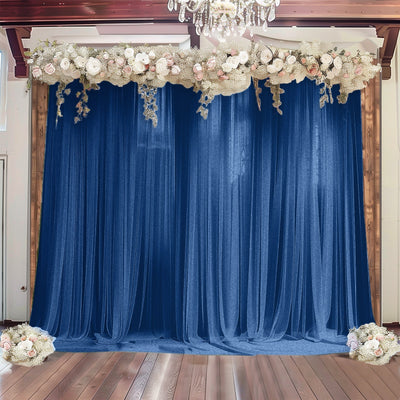 Navy Blue Sheer Backdrop Drape â€“ 5ft x 14ft Wedding Arch & Ceiling Decor Panel Wrinkle Free with Soft Shimmer