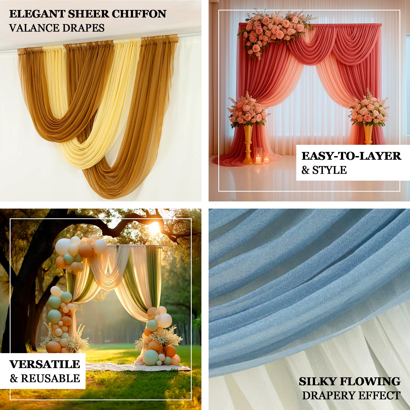 Navy Blue Sheer Chiffon Valance Curtain 4ft x 6ft â€“ Wedding Arch Drape with Rod Pocket Voile Backdrop Panel