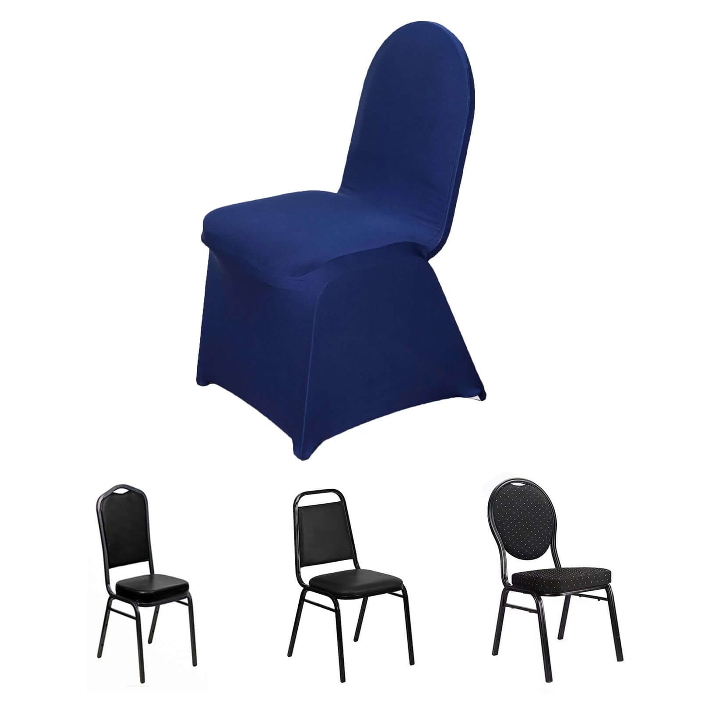 Spandex Chair Cover for Banquet Chairs Navy Blue - Stretch 160GSM Fabric with Slip-On Slipcover
