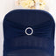Stretch Spandex Chair Cover Navy Blue for Folding Chairs - Secure Fit Slipcover with Silver Rhinestone Buckled Sash Band