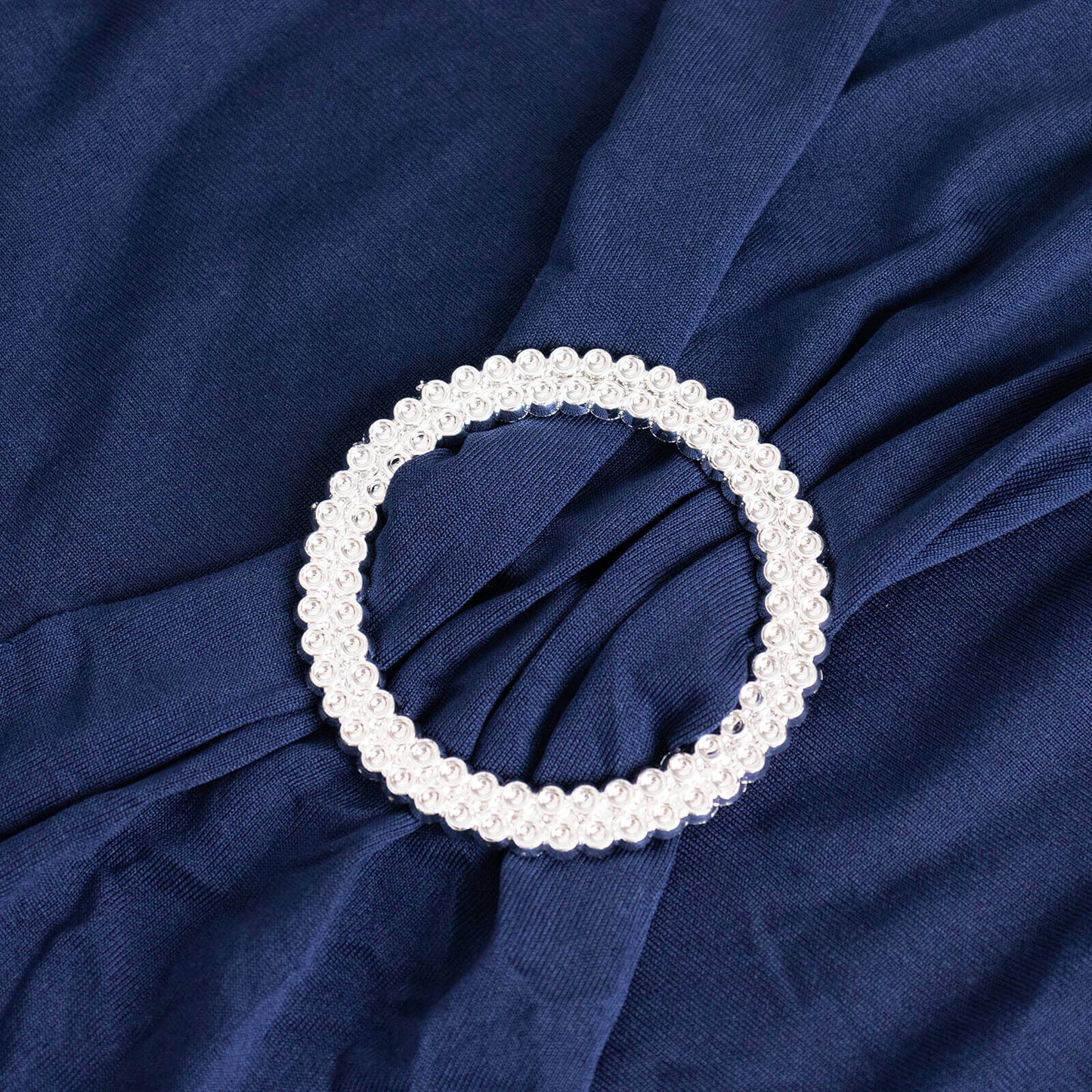 Stretch Spandex Chair Cover Navy Blue for Folding Chairs - Secure Fit Slipcover with Silver Rhinestone Buckled Sash Band