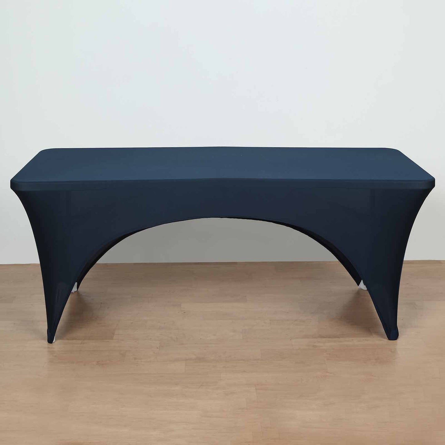 Stretch Spandex 72"x30" Rectangular Table Cover Navy Blue with Curved Open Back Design Tailored Professional Look