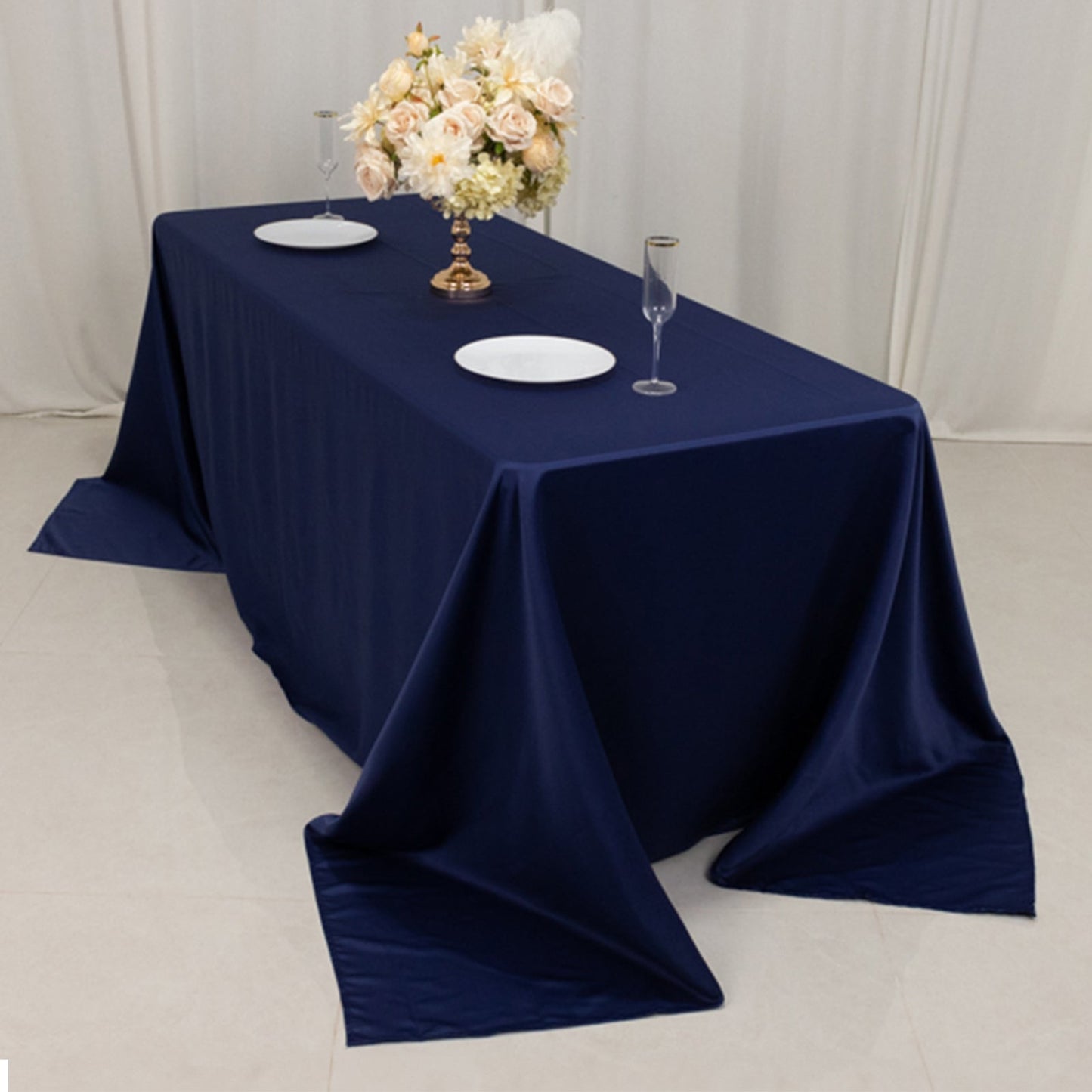 Lamour Satin 90"x132" Rectangle Tablecloth Navy Blue - Soft & Silk-Like Seamless Table Cover