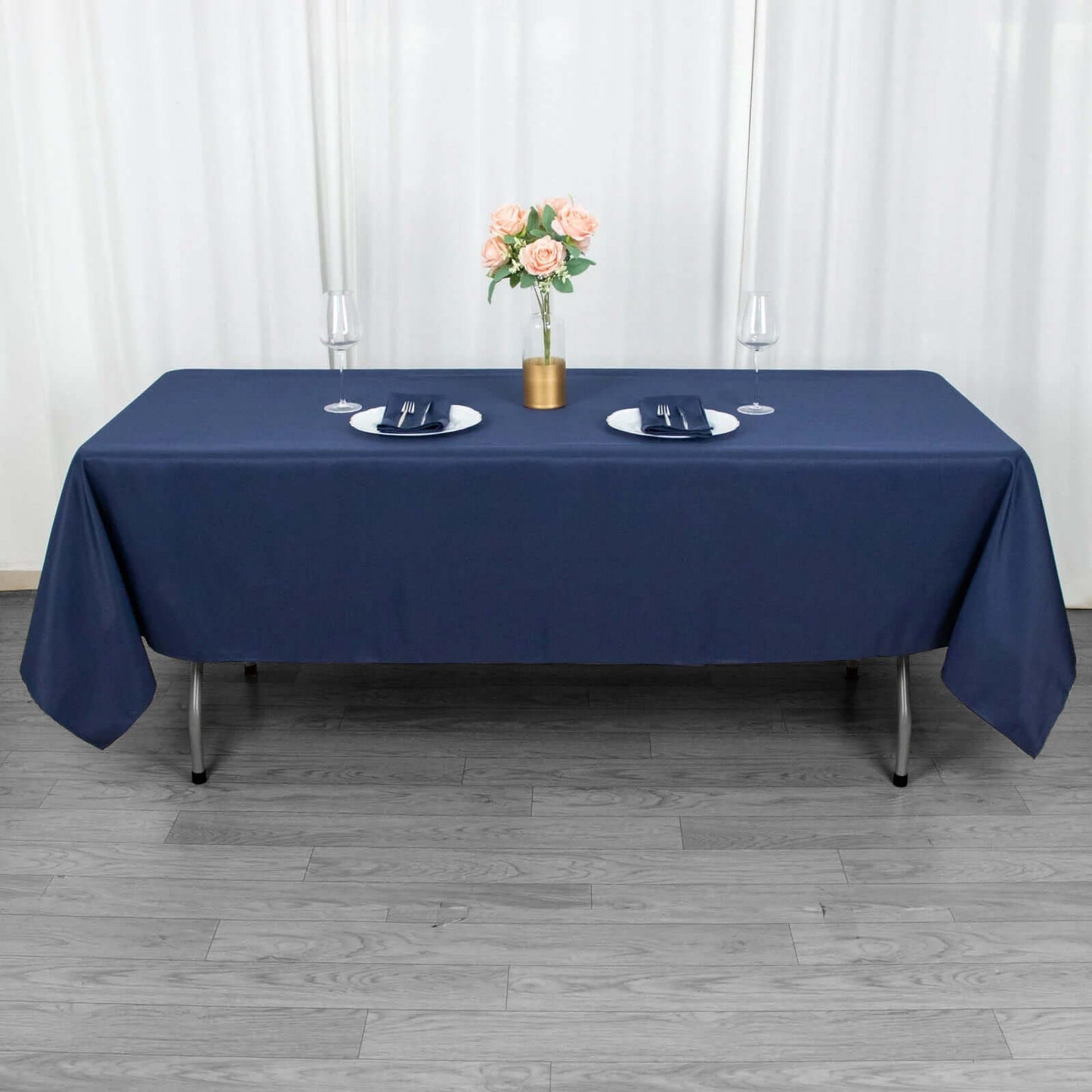 Premium Polyester 60"x102" Rectangle Tablecloth Navy Blue - Durable 220GSM Wrinkle-Resistant Table Cover