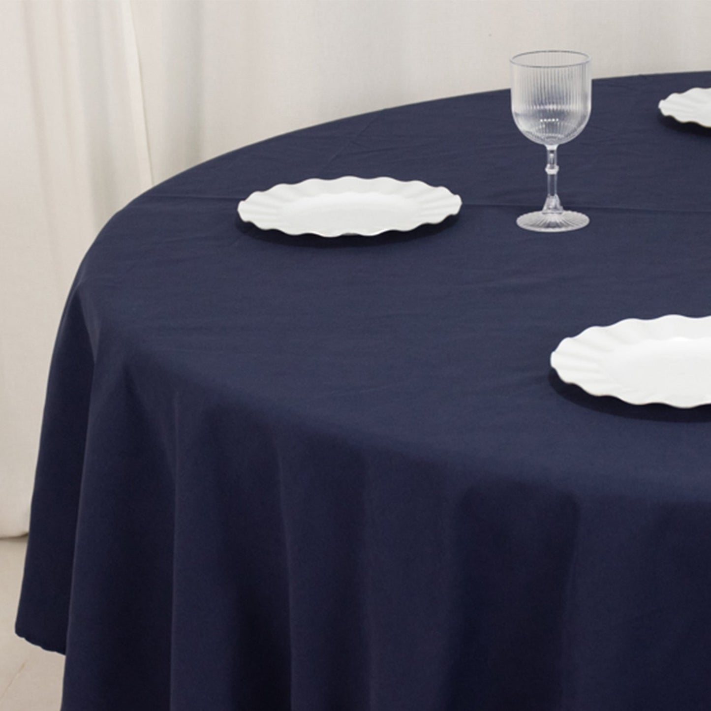 Cotton Blend 90" Round Tablecloth Navy Blue - Wrinkle-Resistant Table Cover