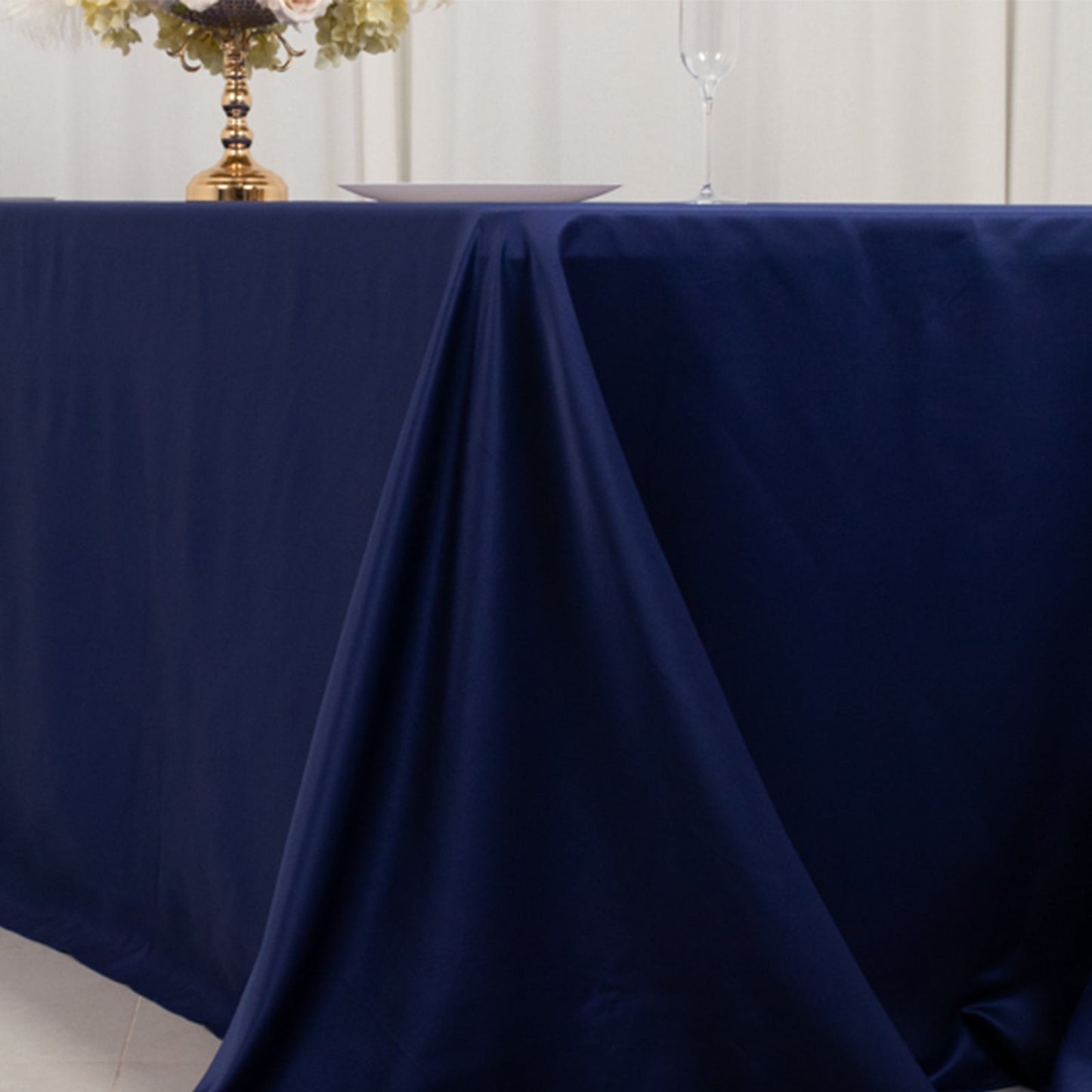 Lamour Satin 90"x156" Rectangle Tablecloth Navy Blue - Luxurious, Soft Seamless Table Cover