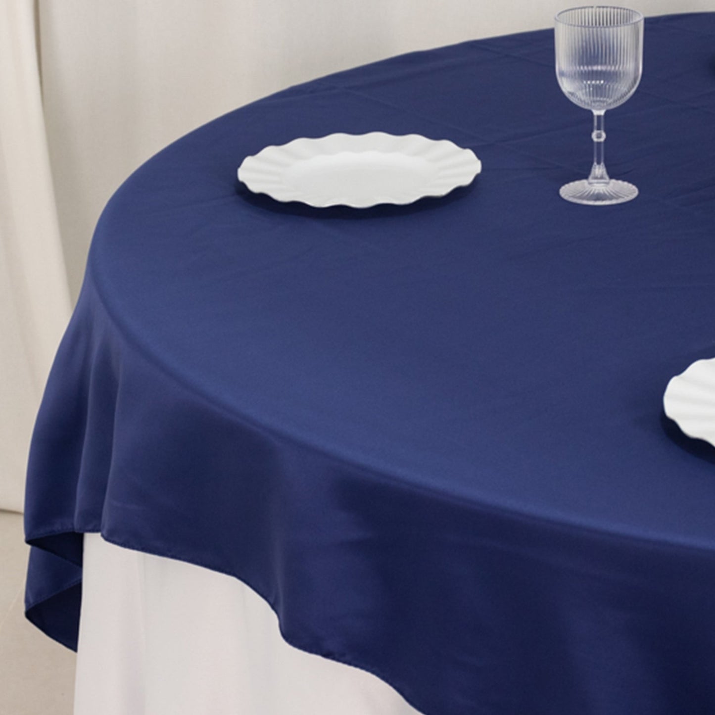 Lamour Satin 72"x72" Table Overlay Square Tablecloth Navy Blue - Smooth Finish Table Topper
