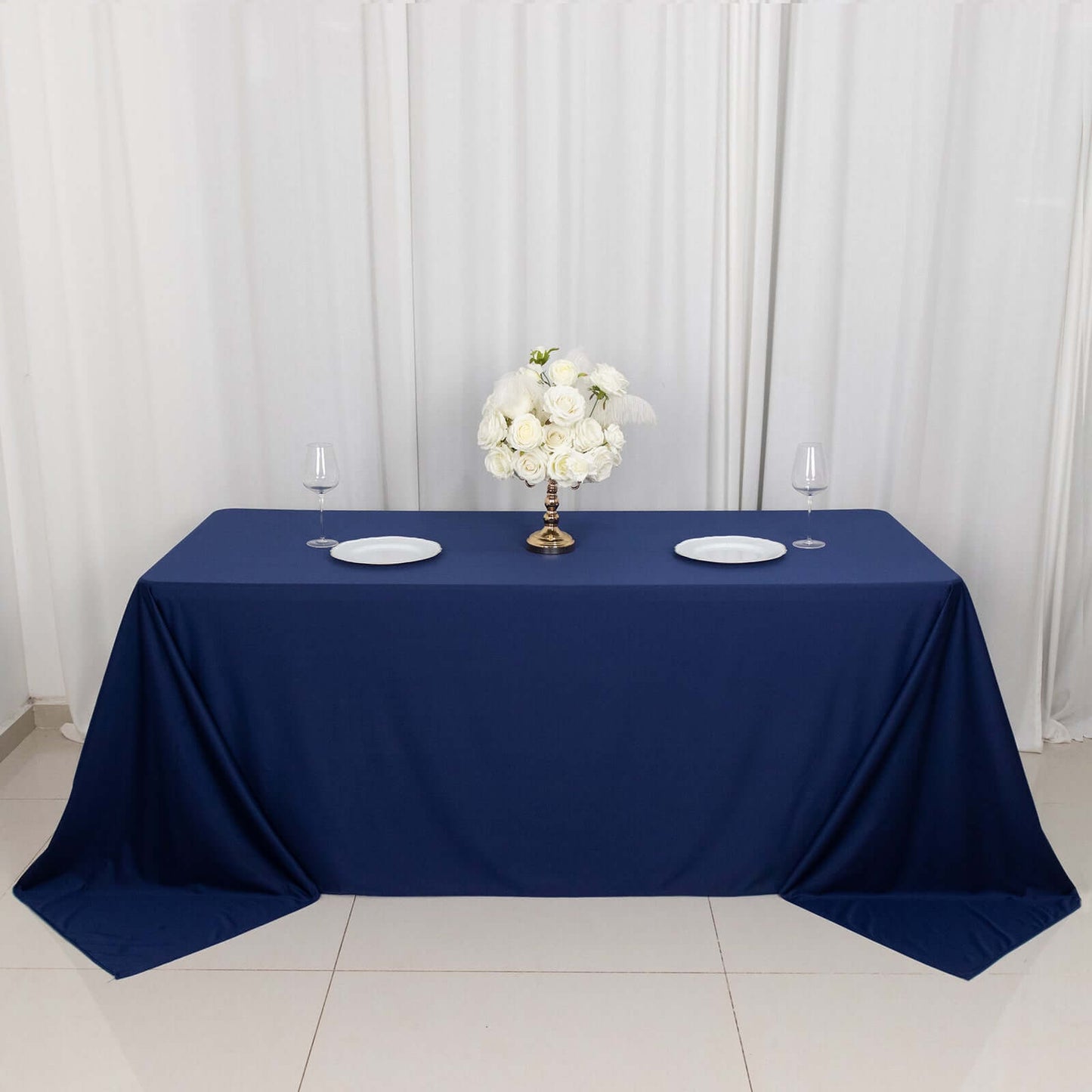 Scuba Rectangular 90"x132" Tablecloth Navy Blue - Wrinkle Free, Stain Resistant & Seamless Table Cover