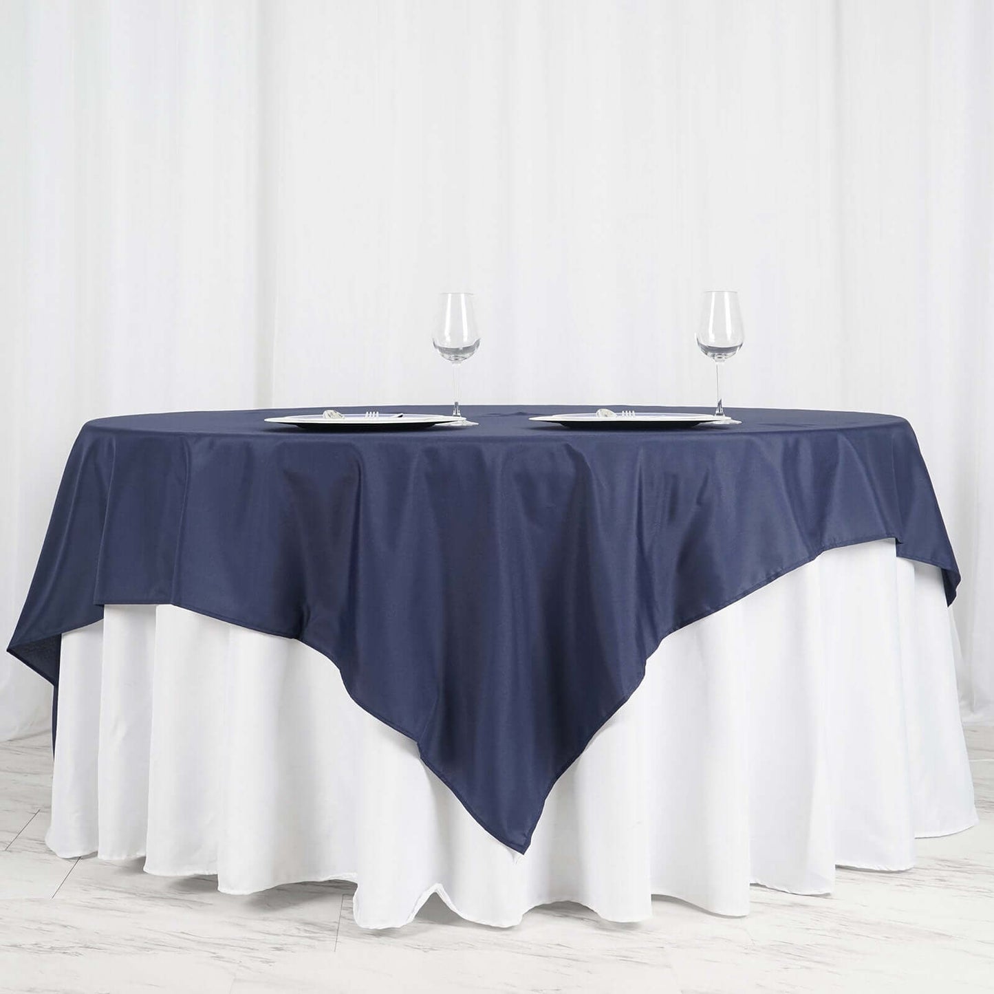 Polyester 90"x90" Table Overlay Square Tablecloth Navy Blue - Wrinkle-Resistant & Durable Table Cover