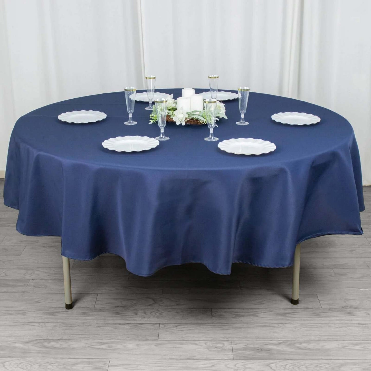 Premium Polyester 90" Round Tablecloth Navy Blue - Stain and Wrinkle-Resistant Design with 220GSM Thickness Table Cover