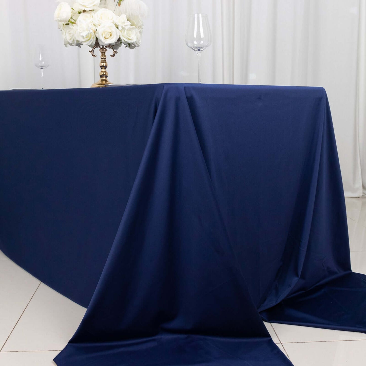 Scuba Rectangular 90"x156" Tablecloth Navy Blue - Wrinkle Free, Stain Resistant & Seamless Table Cover