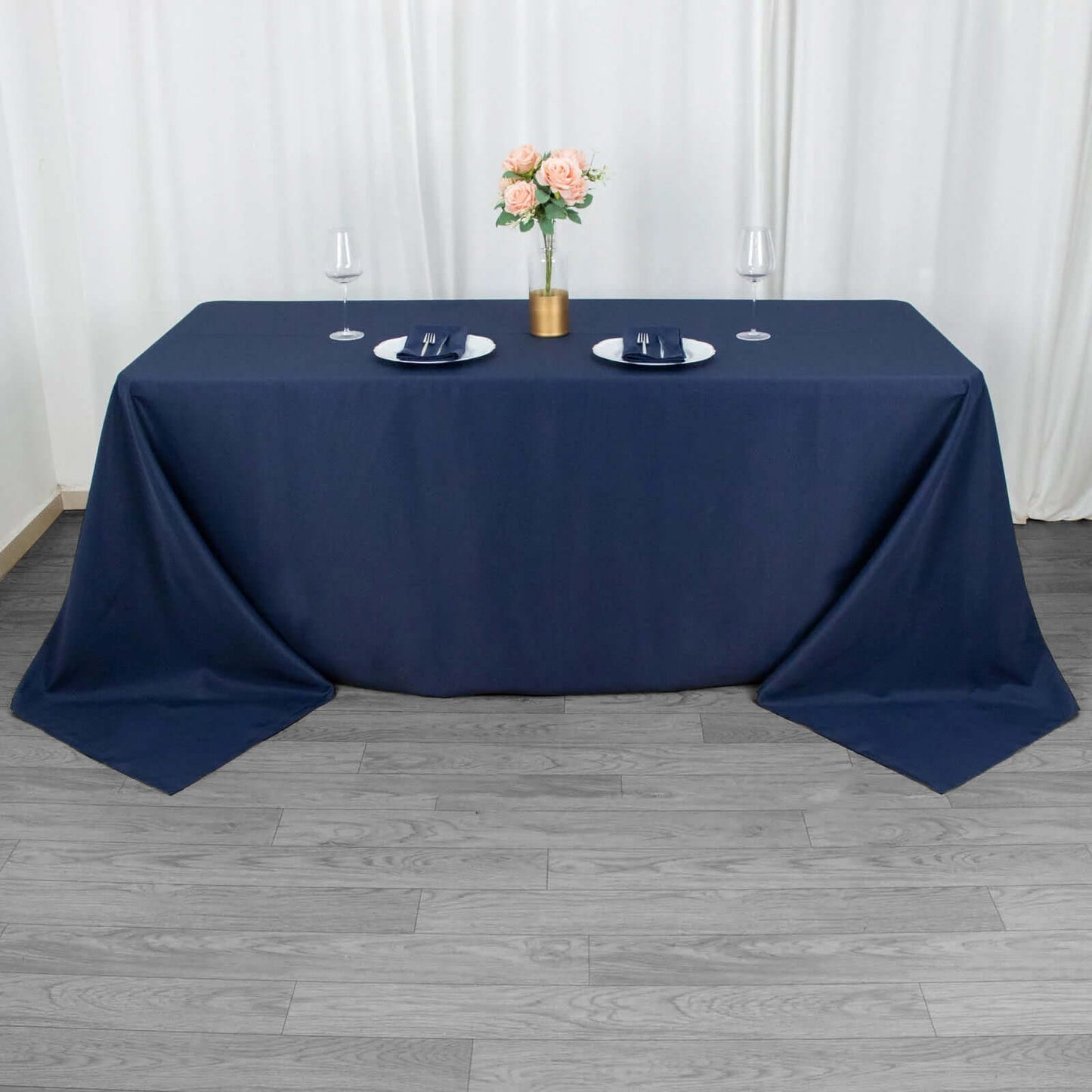 Premium Polyester 90"x132" Rectangle Tablecloth Navy Blue - Seamless 220GSM Stain-Resistant Table Cover