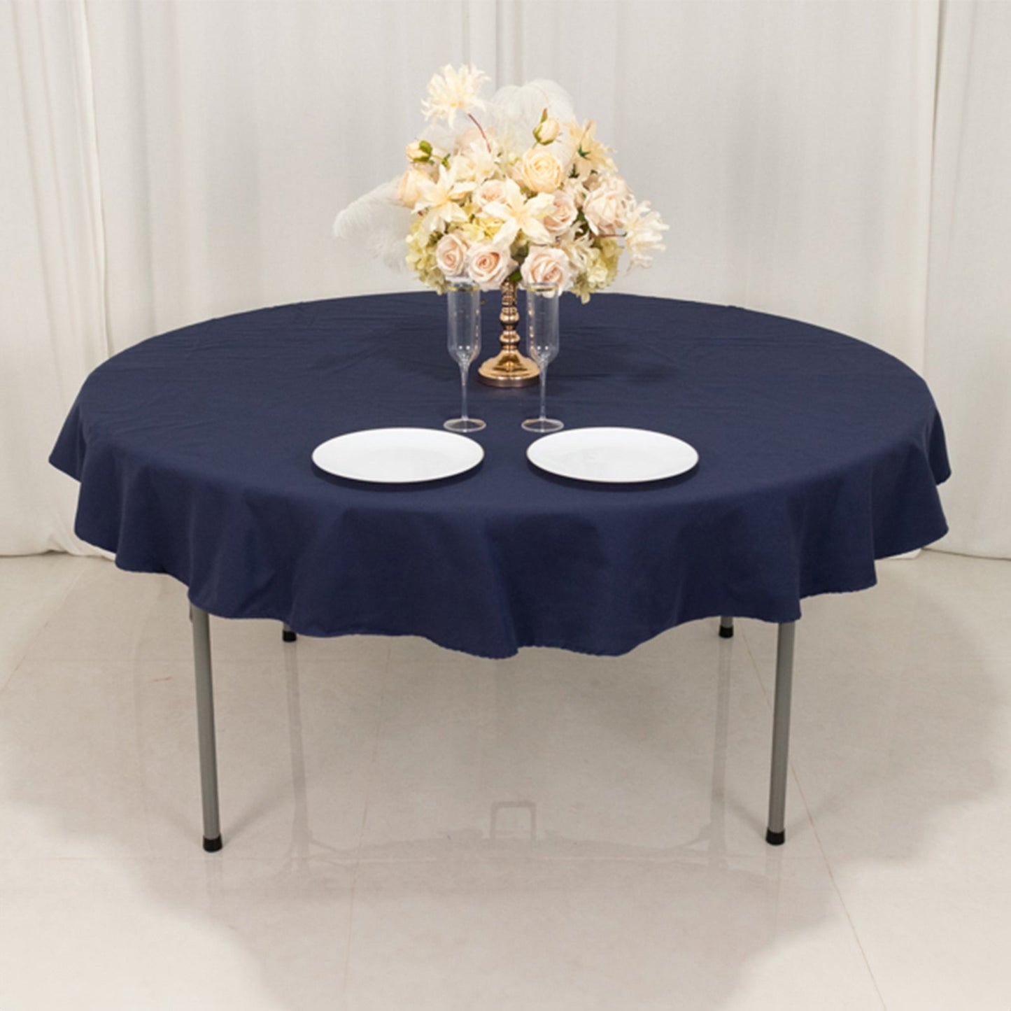 Cotton Blend 70" Round Tablecloth Navy Blue - Wrinkle-Resistant Table Cover