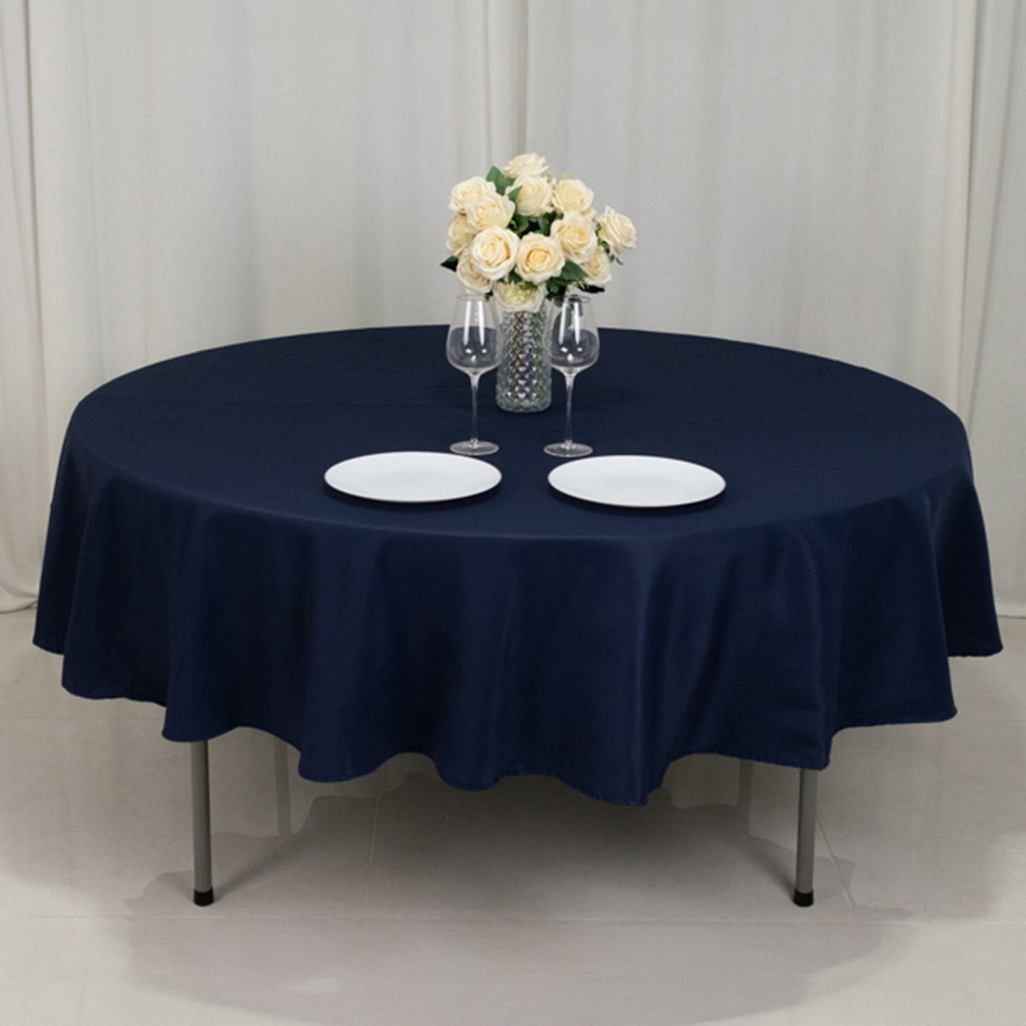 Fire Retardant Premium Polyester 90" Round Tablecloth Navy Blue - High-Performance Table Cover