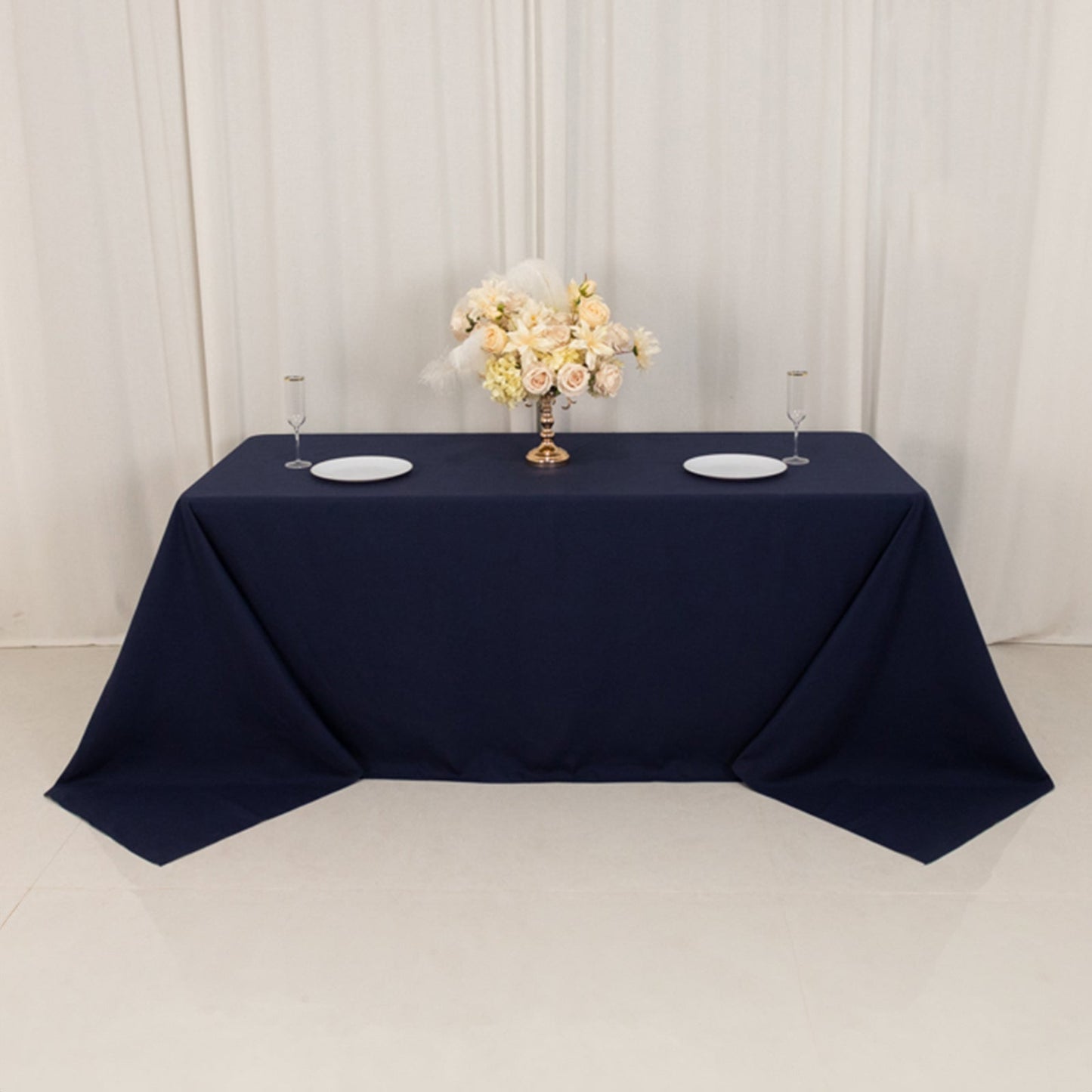Cotton Blend 90"x132" Rectangle Tablecloth Navy Blue - Seamless Wrinkle-Resistant Table Cover