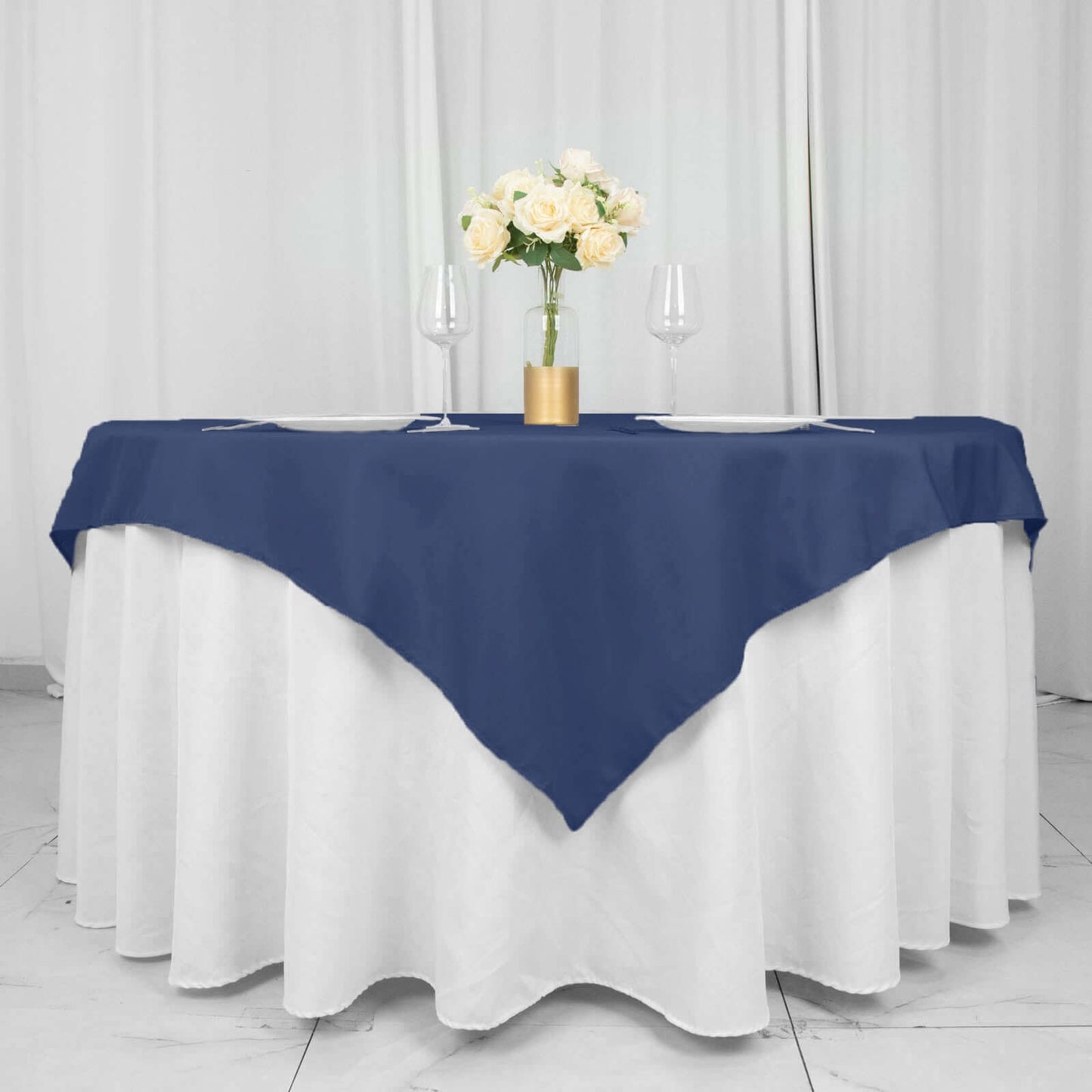 Premium Polyester 54"x54" Table Overlay Square Tablecloth Navy Blue - Stain and Wrinkle-Resistant 220GSM Table Topper