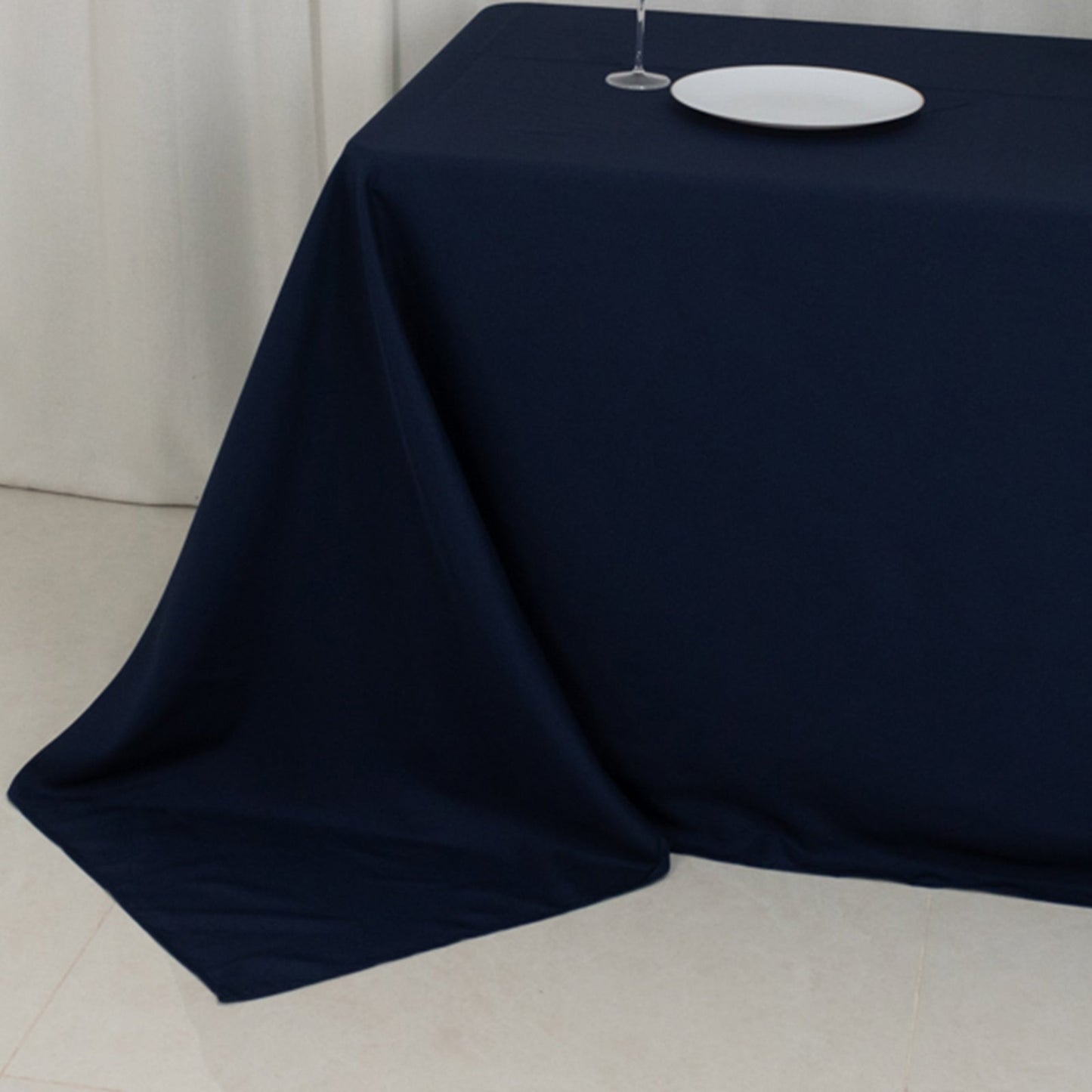 Fire Retardant Premium Polyester 90"x132" Rectangular Tablecloth Navy Blue - High-Performance Seamless Table Cover