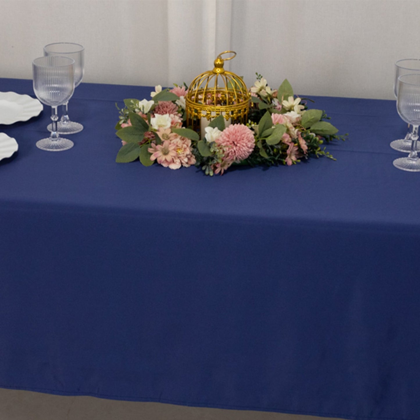 Lamour Satin 60"x102" Rectangle Tablecloth Navy Blue - Durable & Silky Soft Feel Table Cover