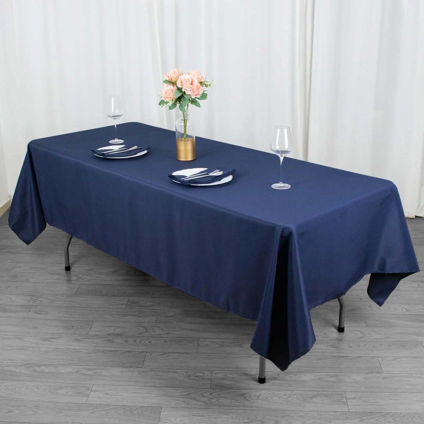 Premium Polyester 60"x102" Rectangle Tablecloth Navy Blue - Durable 220GSM Wrinkle-Resistant Table Cover