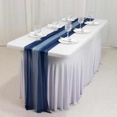 20-Pack 9ft Sheer Table Runners â€“ Navy Blue/Dusty Blue Shimmer Sheer Drapes, Wrinkle-Free