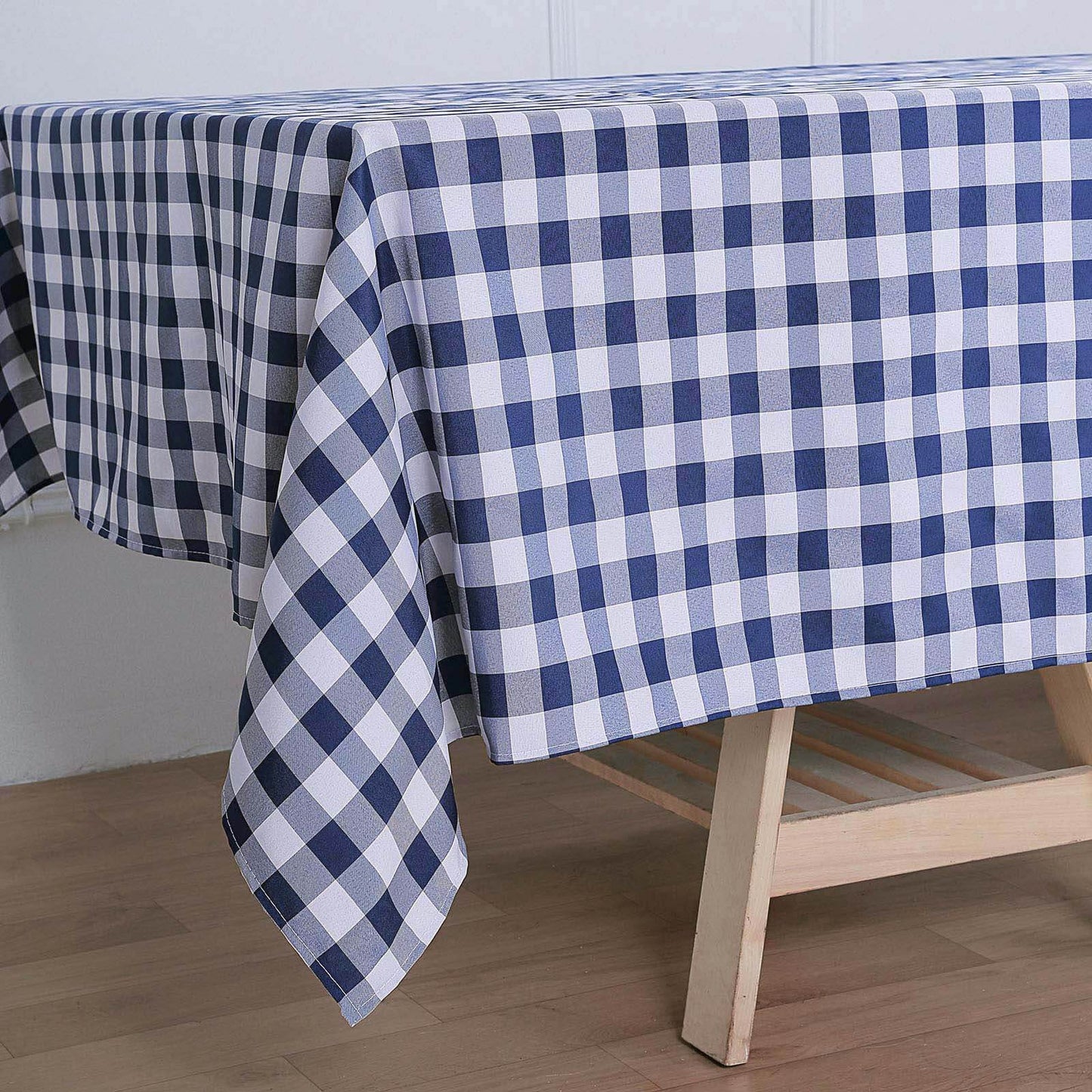 Polyester 60"x126" Rectangle Tablecloth White/Navy Blue - Buffalo Plaid Checkered Table Cover