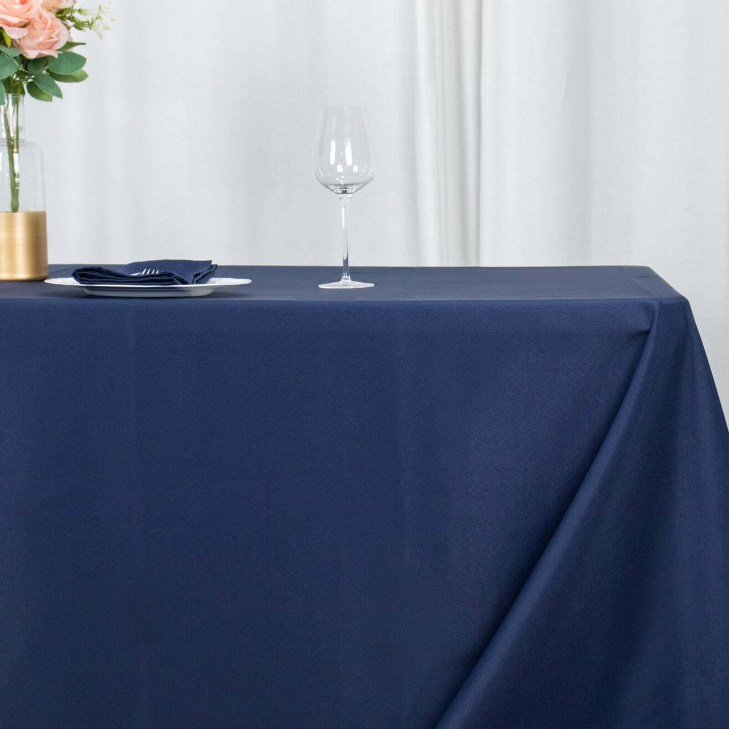 Premium Polyester 90"x156" Rectangle Tablecloth Navy Blue - Seamless 220GSM Stain-Resistant Table Cover