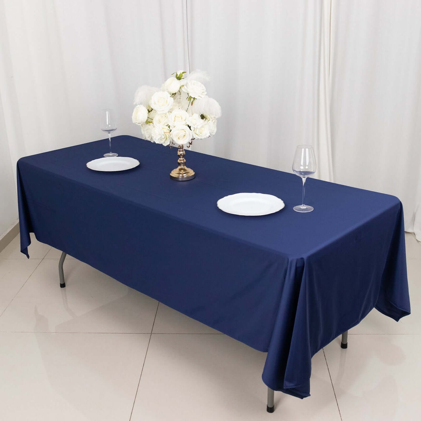Scuba Rectangular 60"x102" Tablecloth Navy Blue - Wrinkle Free & Stain Resistant Table Cover