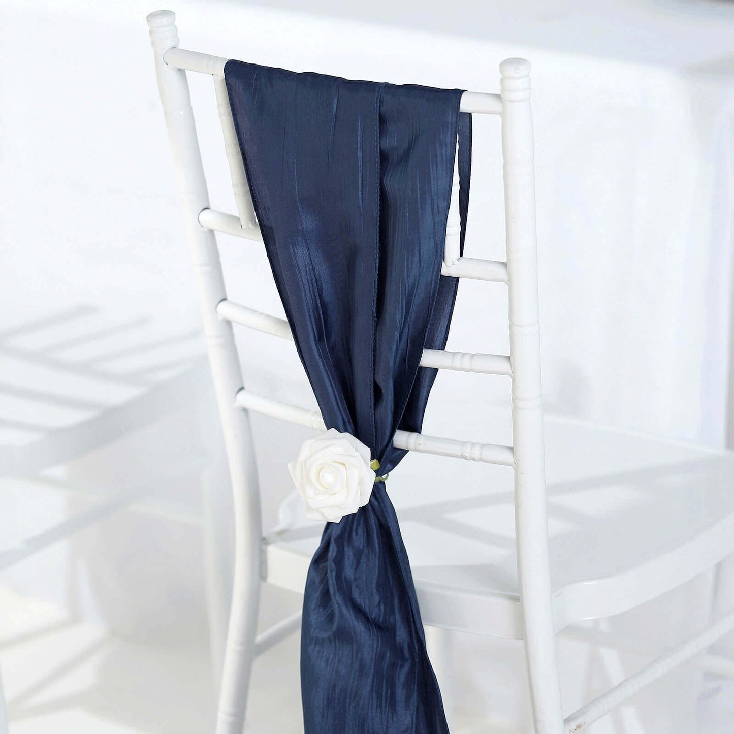 5 Pack Taffeta 6"x106" Chair Sashes Navy Blue Accordion Crinkle Texture - Stylish Decor for Weddings & Gatherings