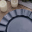 10-Pack Plastic 11" Round Dinner Plates in Navy Blue Ruffled Rim with Gold Edging - Sturdy Disposable Dinnerware