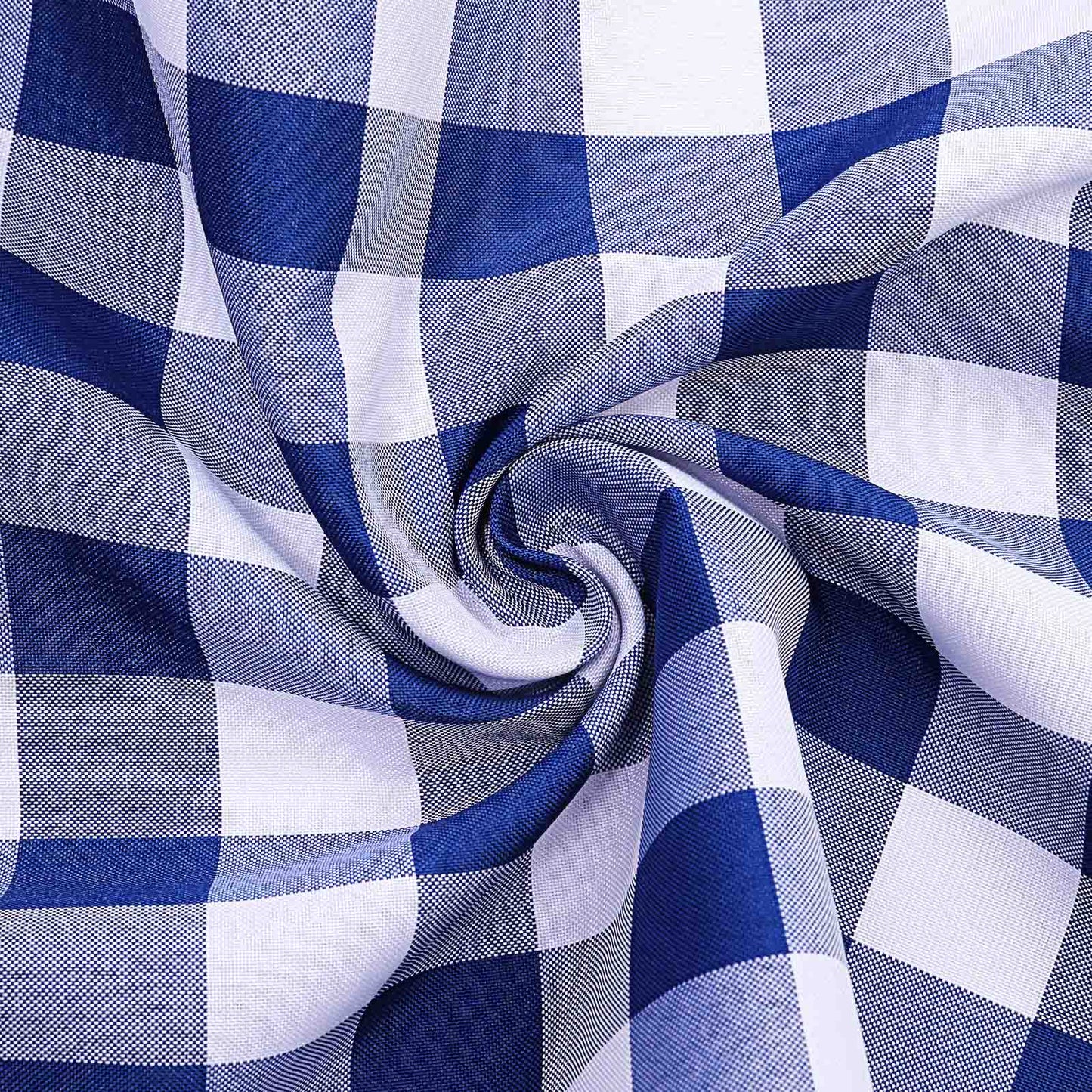 Polyester 90" Round Tablecloth White/Navy Blue - Checkered Buffalo Plaid Table Cover