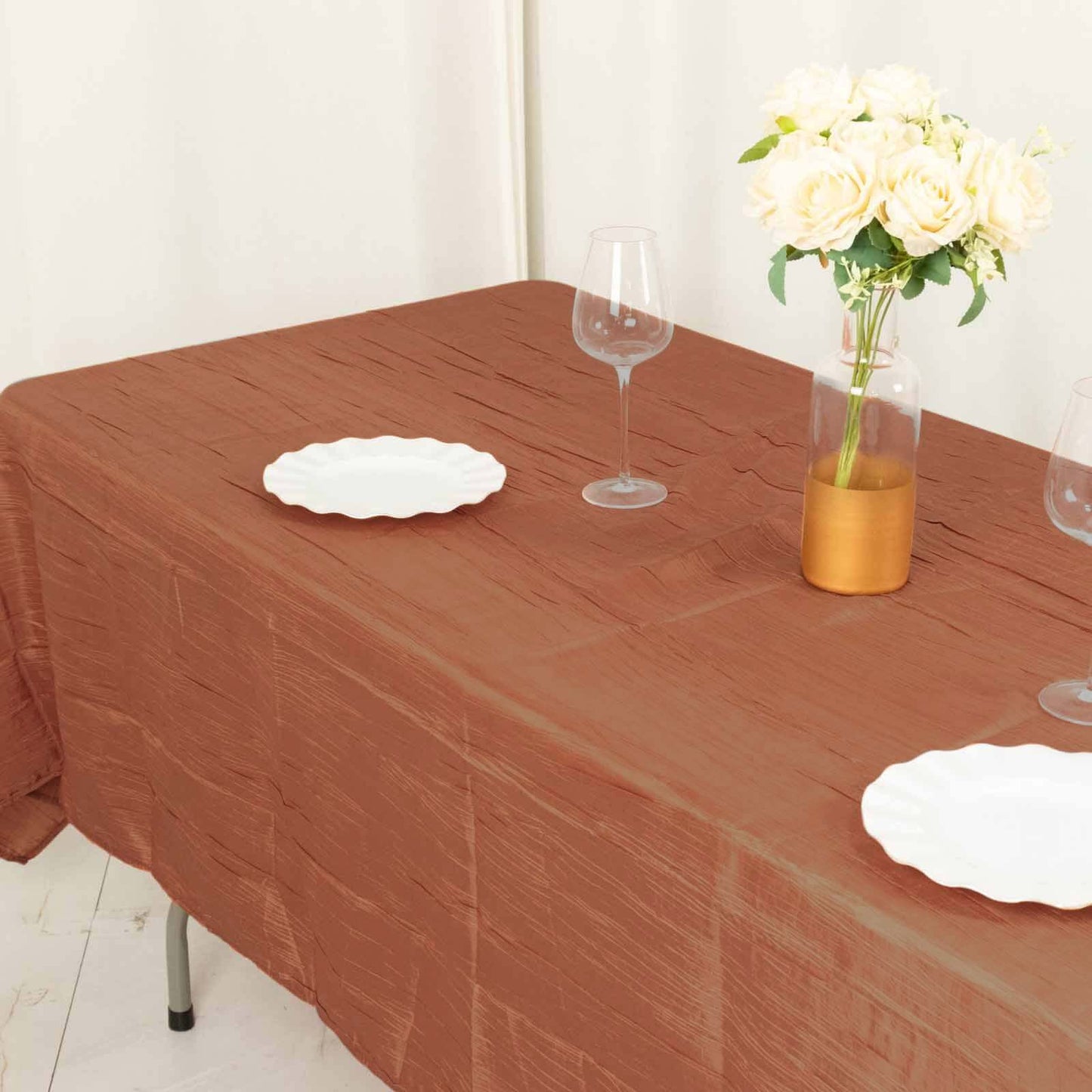 Taffeta 60"x102" Rectangle Tablecloth Terracotta (Rust) - Accordion Crinkle Table Cover