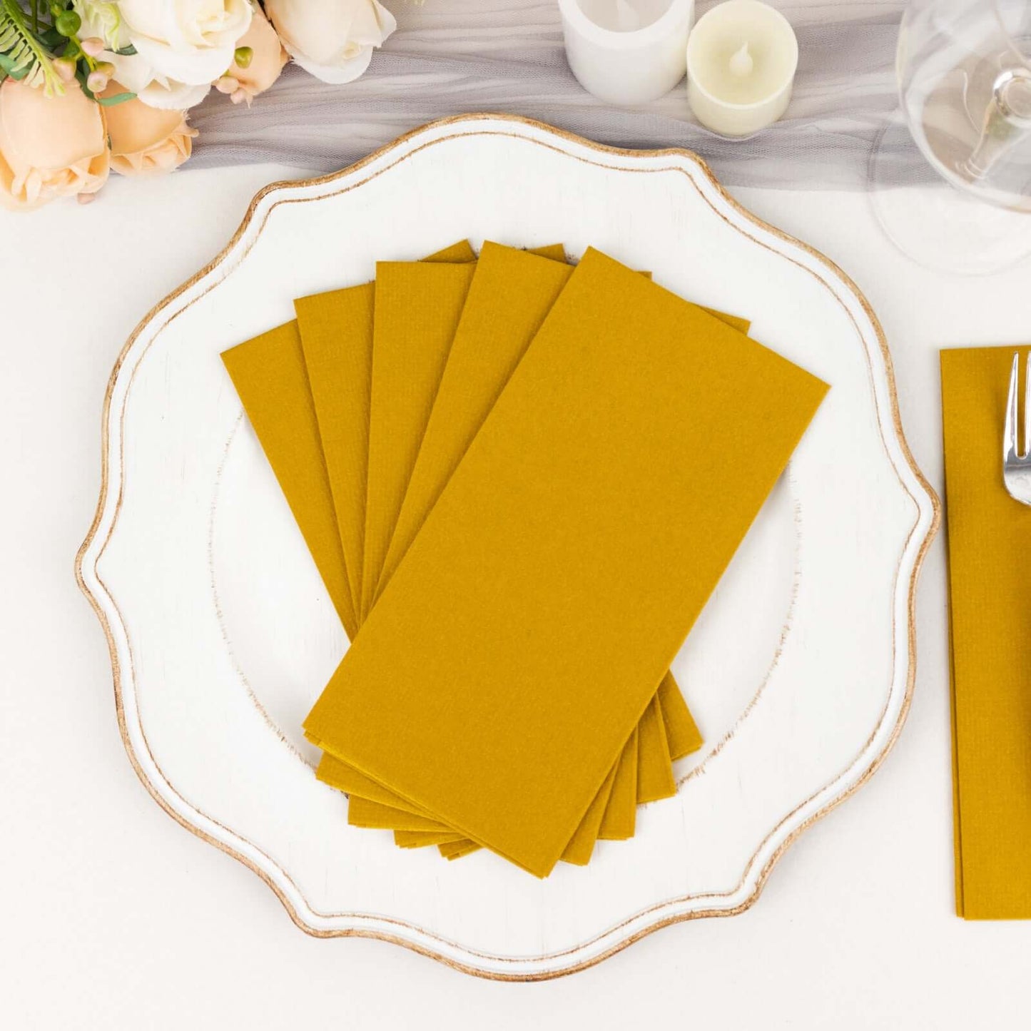 20 Pack Linen-Like Paper 8.5"x4" Napkins Gold - Highly Absorbent & Disposable Airlaid Guest Towels for Special Occasions